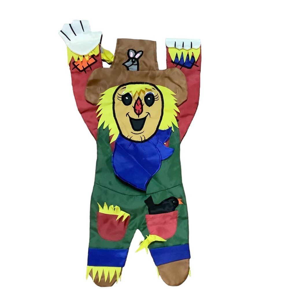 Scarecrow Fall Harvest Flag 22” x 13” Pole Goes Through Hands Bright‎ Multicolor